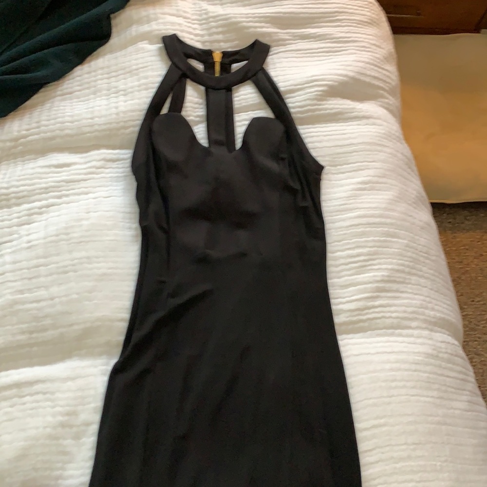 Caged bodice extra long formal dress